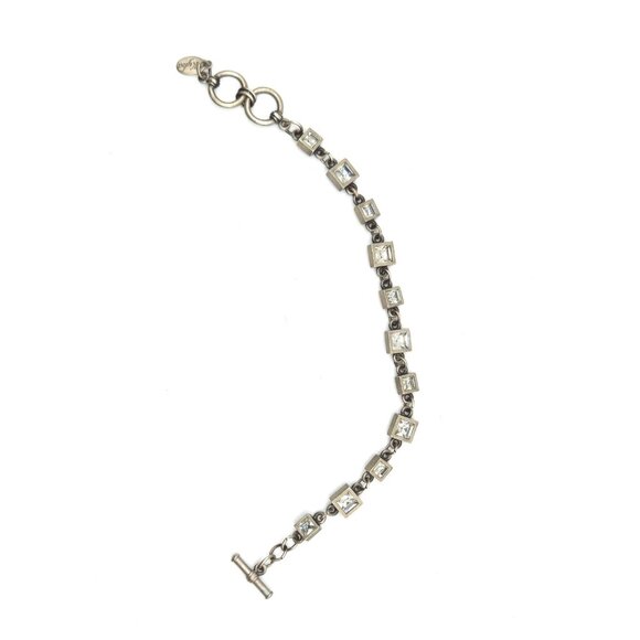 MYKA Signed Pewter Bracelet with Square Swarovski Crystals Toggle Clasp - Picture 5 of 8